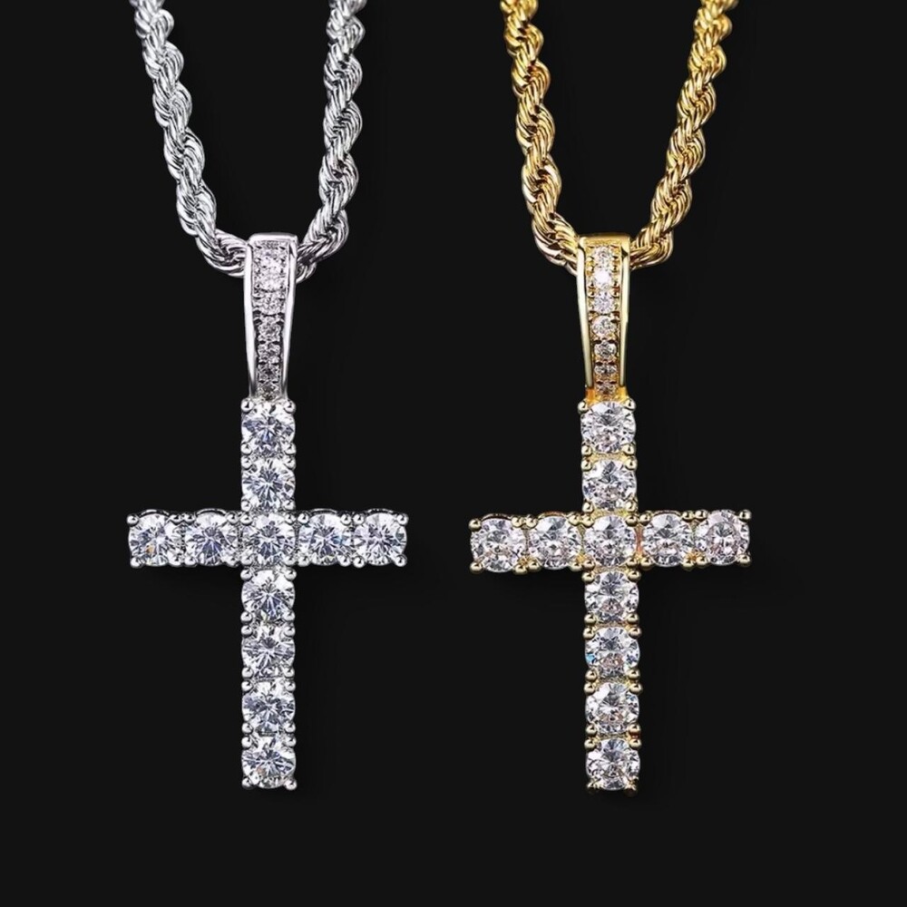Iced Out Cross Necklace 24inch (choose silver or gold )